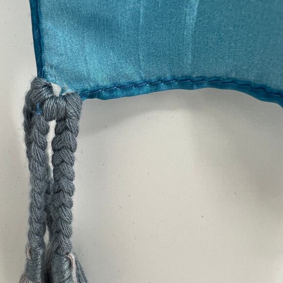 Johnny Was Silk Tassel Scarf Patchwork Mixed Print Square Wrap Blue Gray Green - Picture 12 of 12